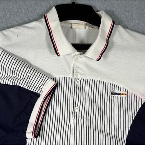 Vintage Ellesse Mercerized Cotton Polo Shirt White Navy Red Striped Size 7 L/XL